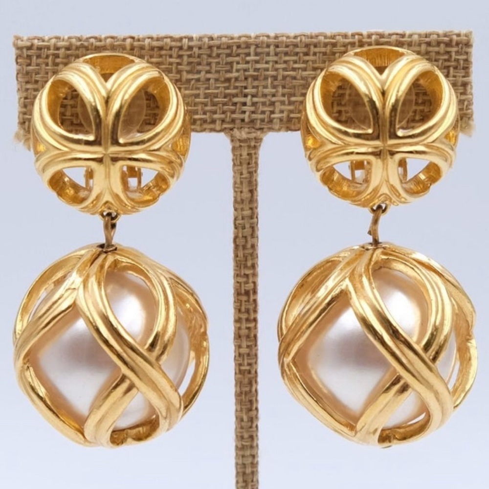 Christian Dior gold tone Cage  earrings.
